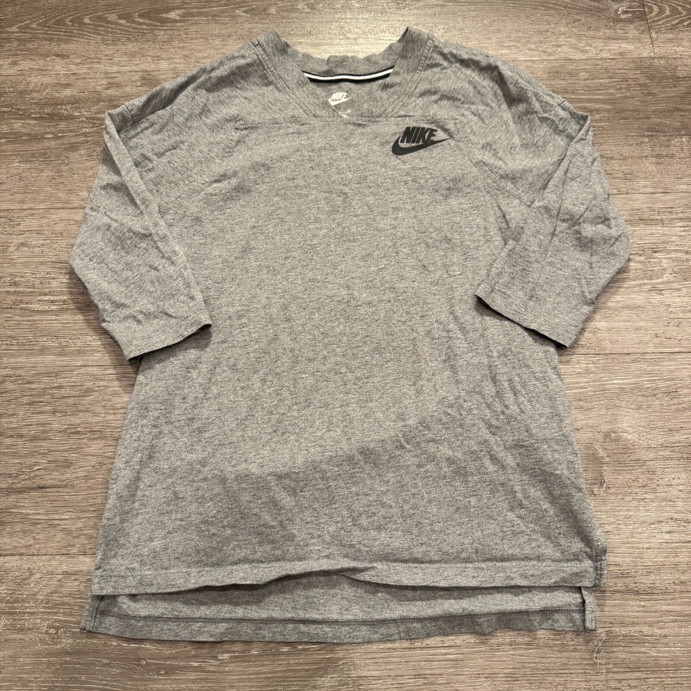 Nike Shirt Womens Small Gray Just Do It 3/4 Sleeve‎ Sport Casual Spellout Swoosh